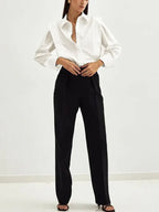 Relaxed Long Sleeve Button Down Shirt with Collar White 5