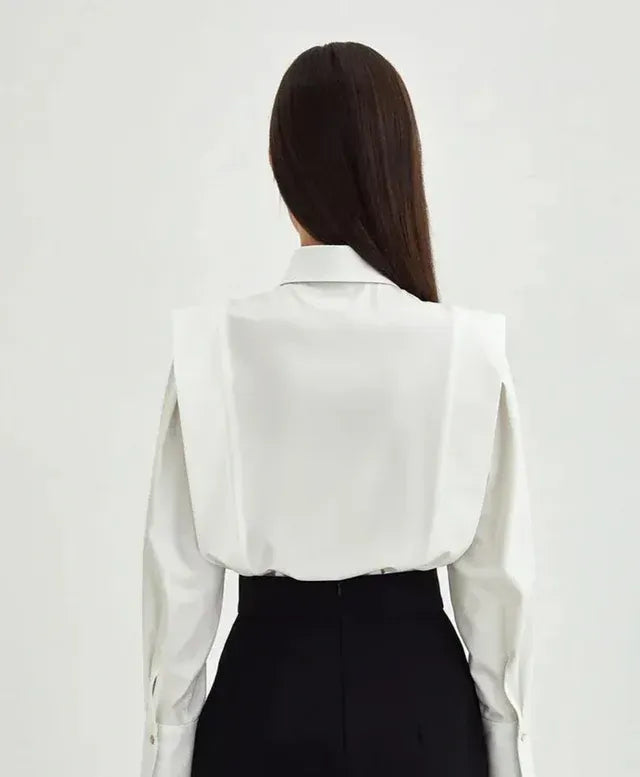 Relaxed Long Sleeve Button Down Shirt with Collar White 6