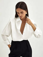 Relaxed Long Sleeve Button Down Shirt with Collar White 7