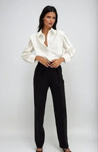 Relaxed Long Sleeve Button Down Shirt with Collar White 8