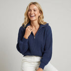 Relaxed Rib Knit Half Zip Sweater Dark Blue 7