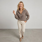 Relaxed Rib Knit Half Zip Sweater Light Brown 8