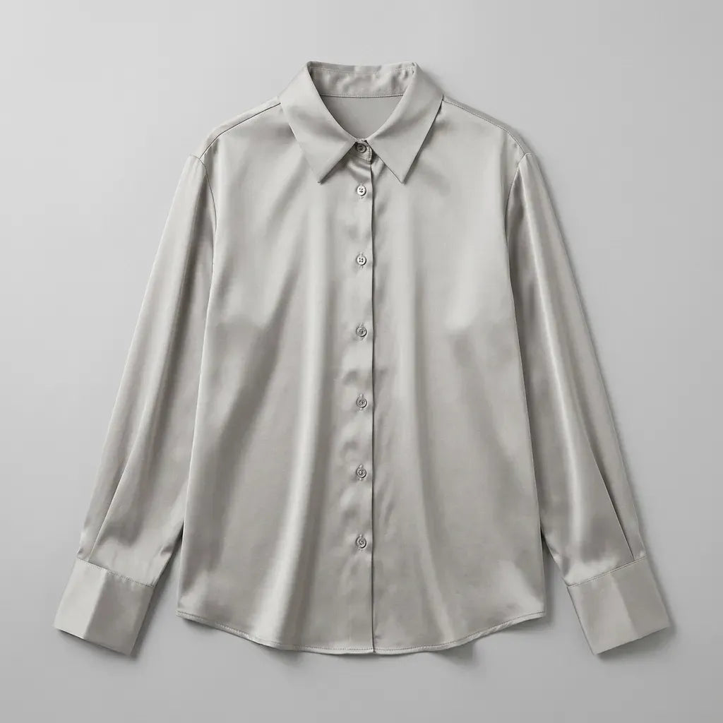 Relaxed Blouse Long Sleeve Button Down Grey 1