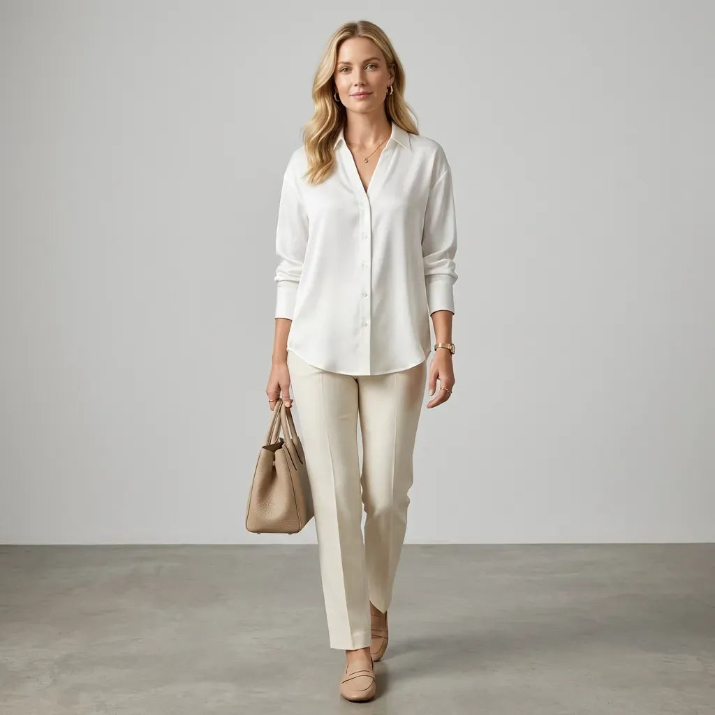 Relaxed Blouse Long Sleeve Button Down White 2