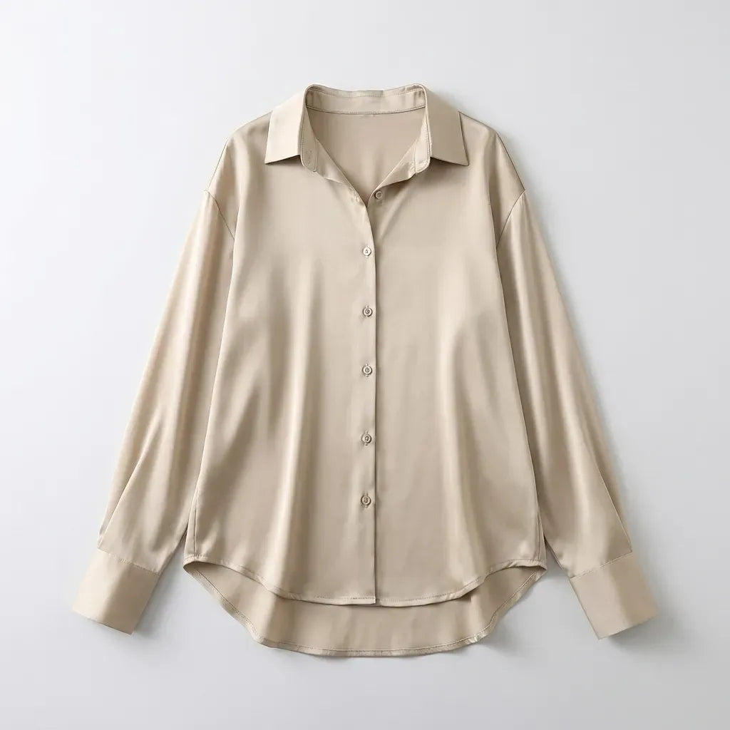 Relaxed Blouse Long Sleeve Button Down Beige 3
