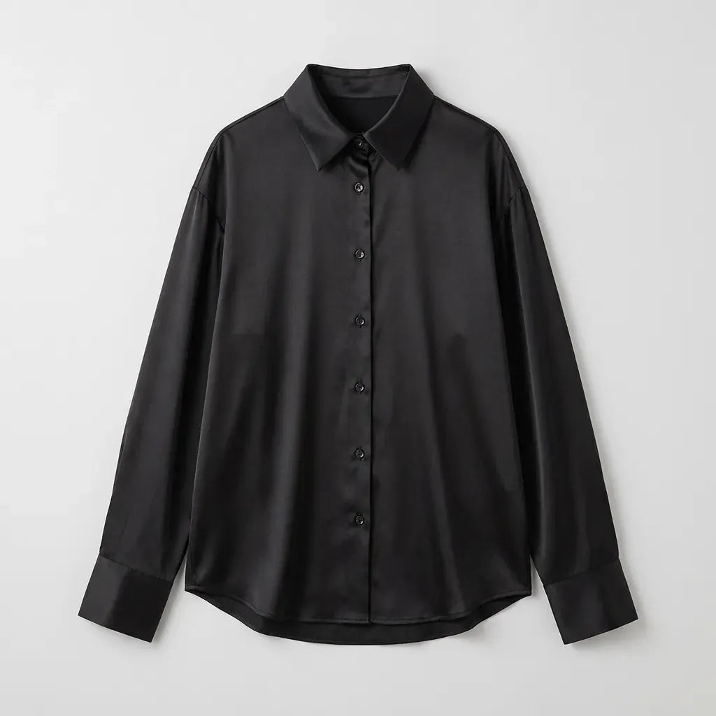 Relaxed Blouse Long Sleeve Button Down Black 4