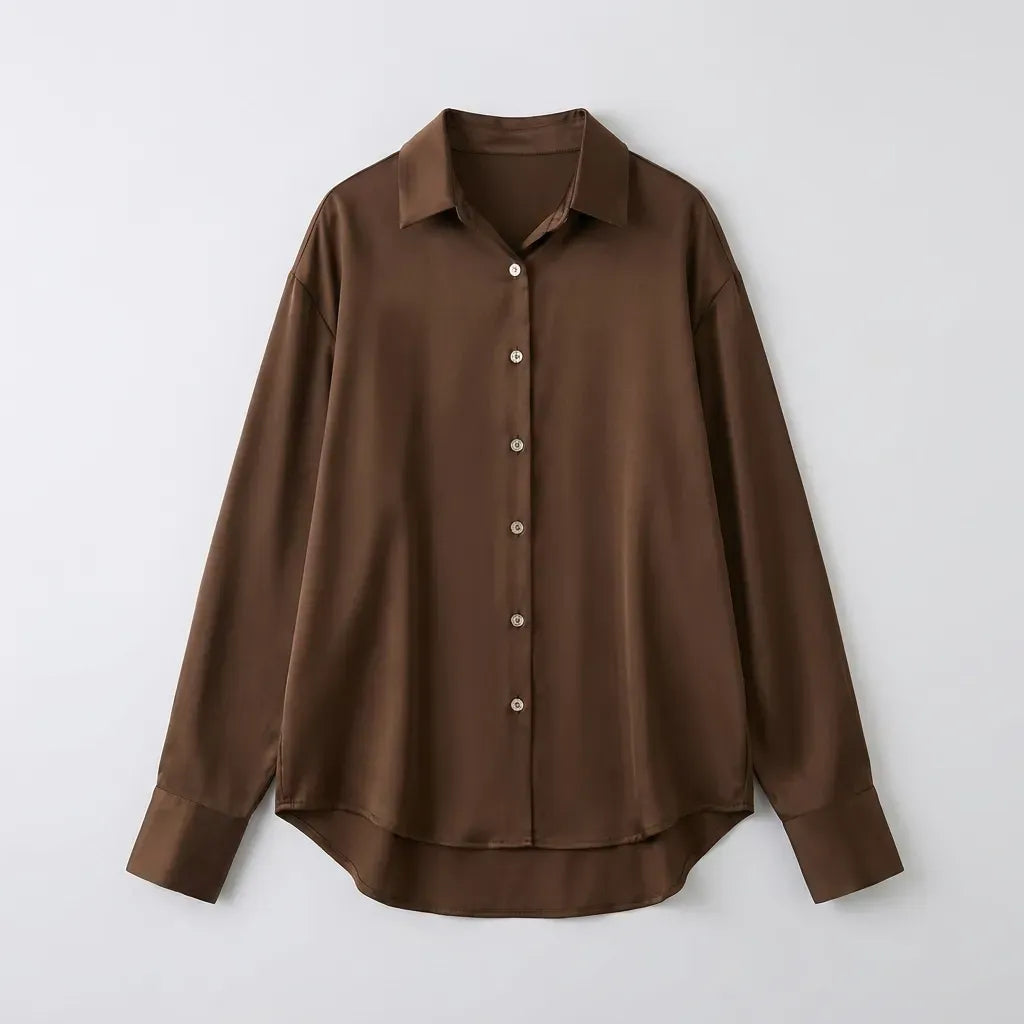 Relaxed Blouse Long Sleeve Button Down Brown 6