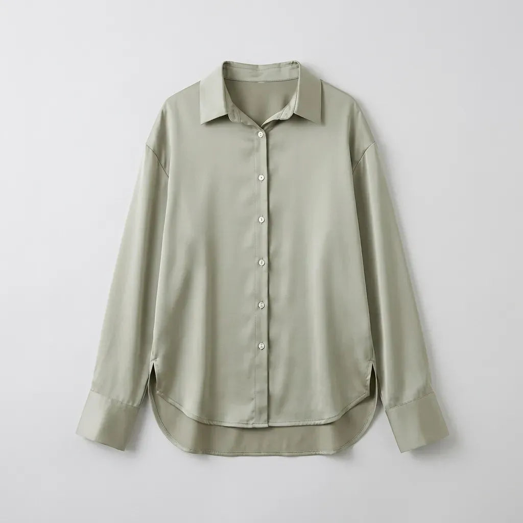 Relaxed Blouse Long Sleeve Button Down Green 7