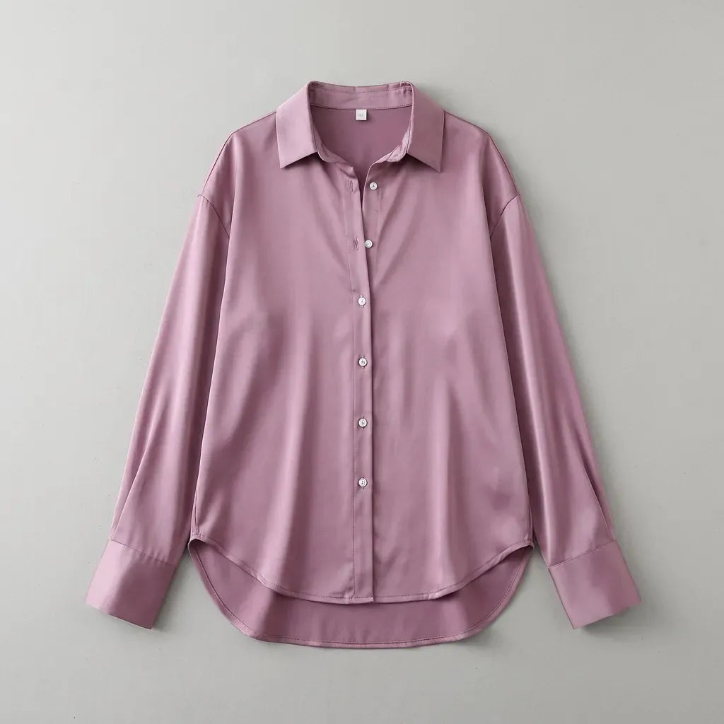 Relaxed Blouse Long Sleeve Button Down Purple 8