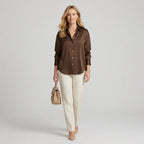 Relaxed Blouse Long Sleeve Button Down Brown 9