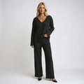 Ribbed Knit Lounge Set with Wide Leg Black 6