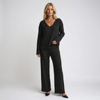Ribbed Knit Lounge Set with Wide Leg Black 6