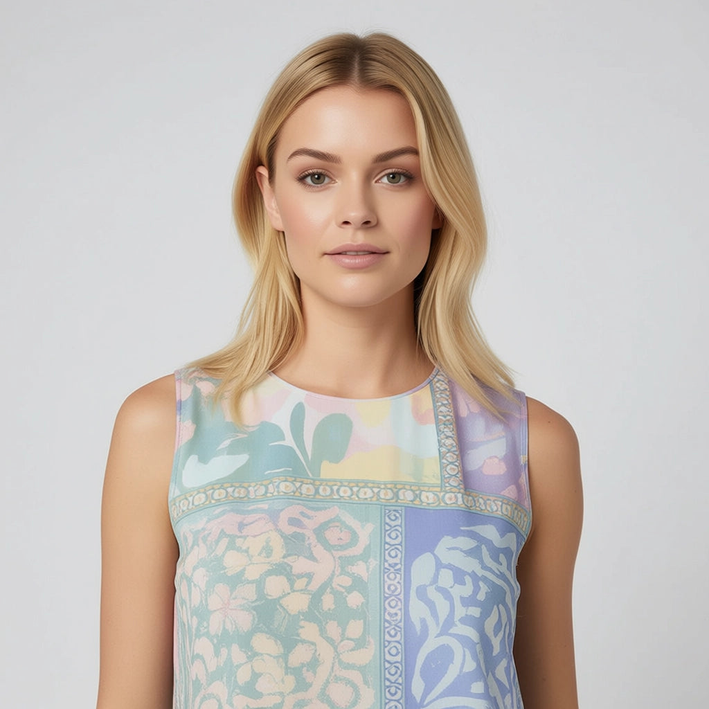 Patchwork A-Line Sleeveless Dress With Round-Neckline