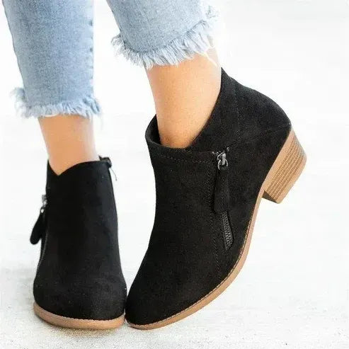 Round Toe Ankle Boots with Zipper Black 2