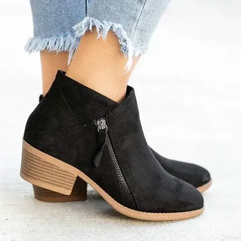 Round Toe Ankle Boots with Zipper Black 3