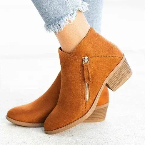 Round Toe Ankle Boots with Zipper Orange 4