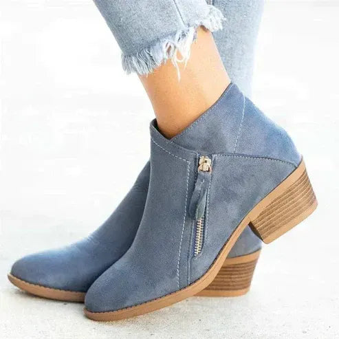 Round Toe Ankle Boots with Zipper Blue 5