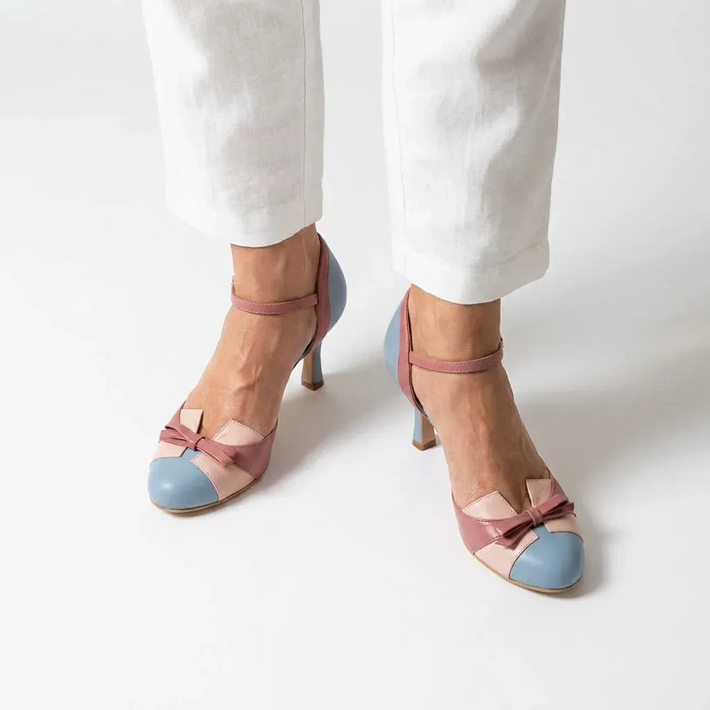 Round Toe Stilettos with Bow Detail Blue 1