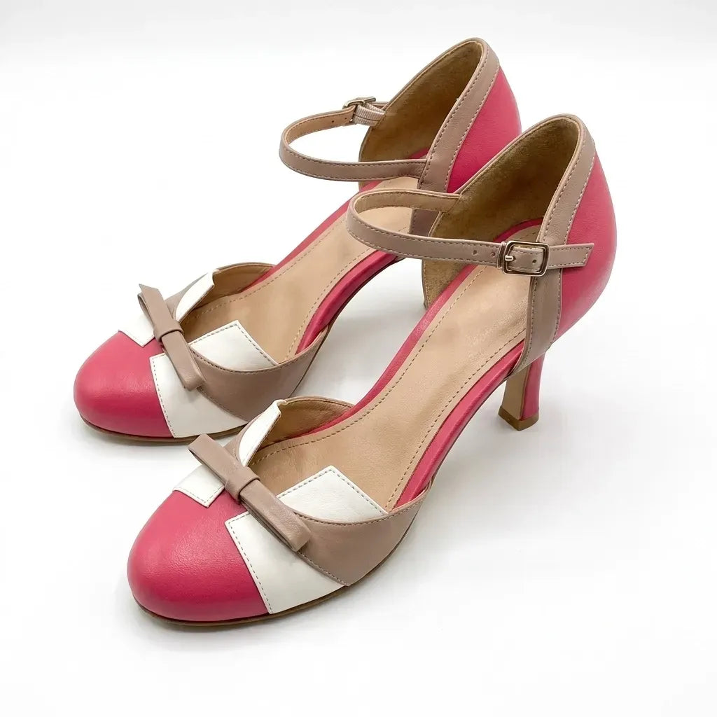 Round Toe Stilettos with Bow Detail Pink 2