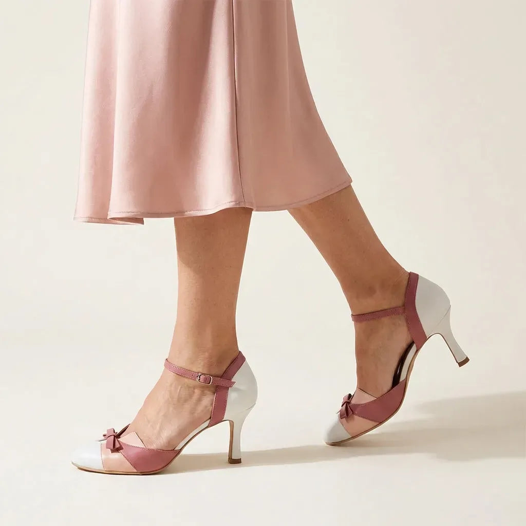 Round Toe Stilettos with Bow Detail White 3