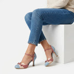 Round Toe Stilettos with Bow Detail Blue 6