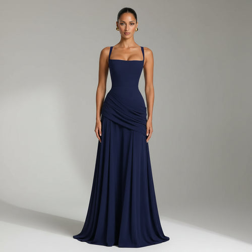 Ruched A-Line Wedding Guest Dress Navy 2