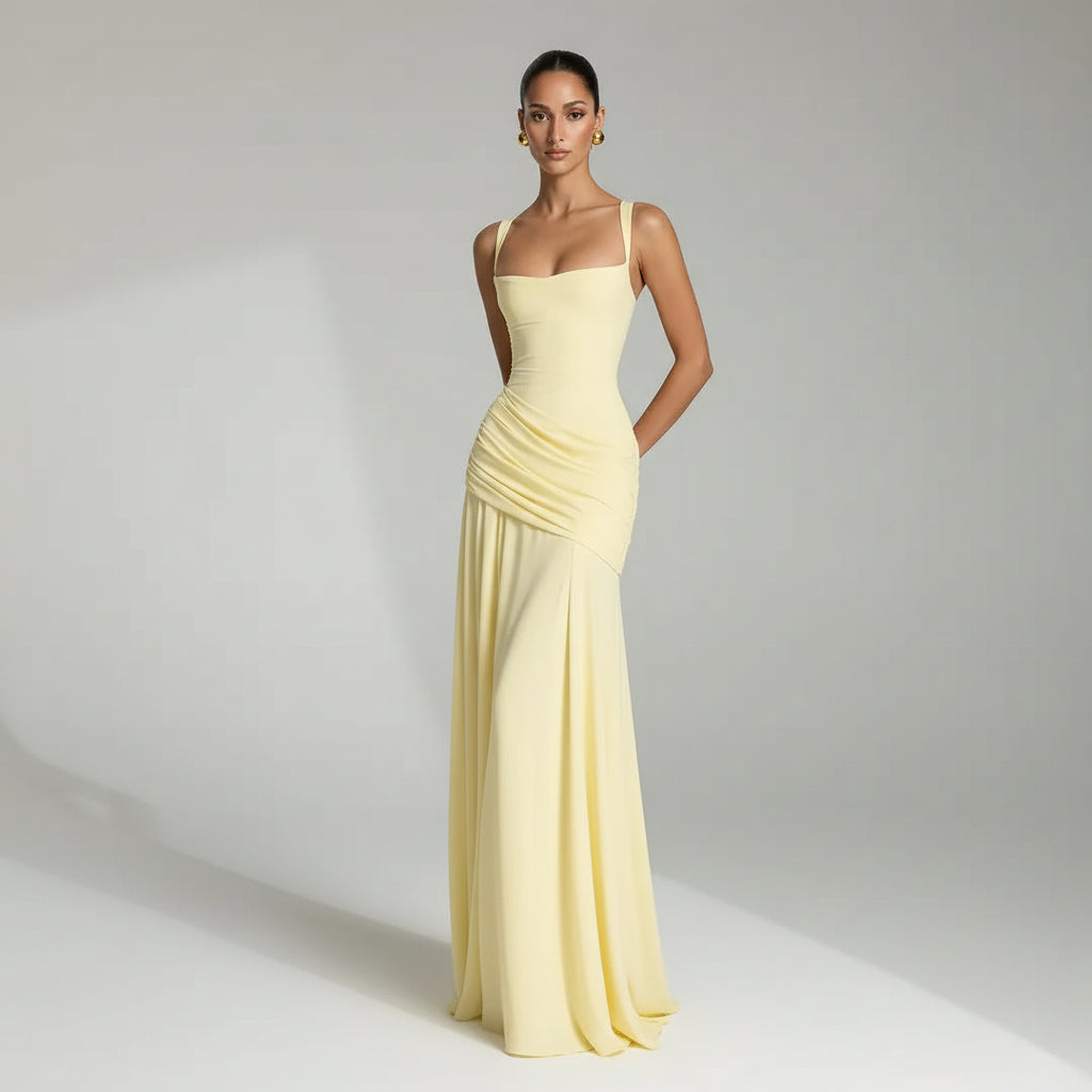 Ruched A-Line Wedding Guest Dress Yellow 3
