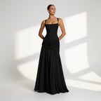 Ruched A-Line Wedding Guest Dress Black 4