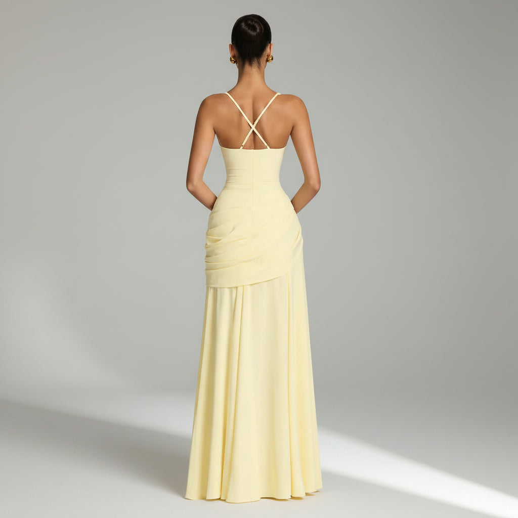 Ruched A-Line Wedding Guest Dress Yellow 5