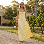 Ruched A-Line Wedding Guest Dress Resort Style Yellow 2