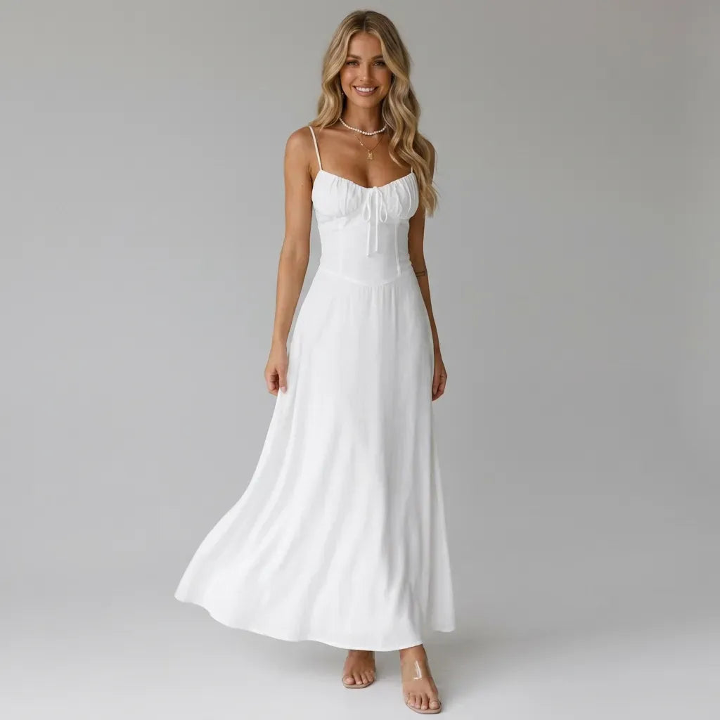 Ruched A-Line Wedding Guest Dress Resort Style White 5