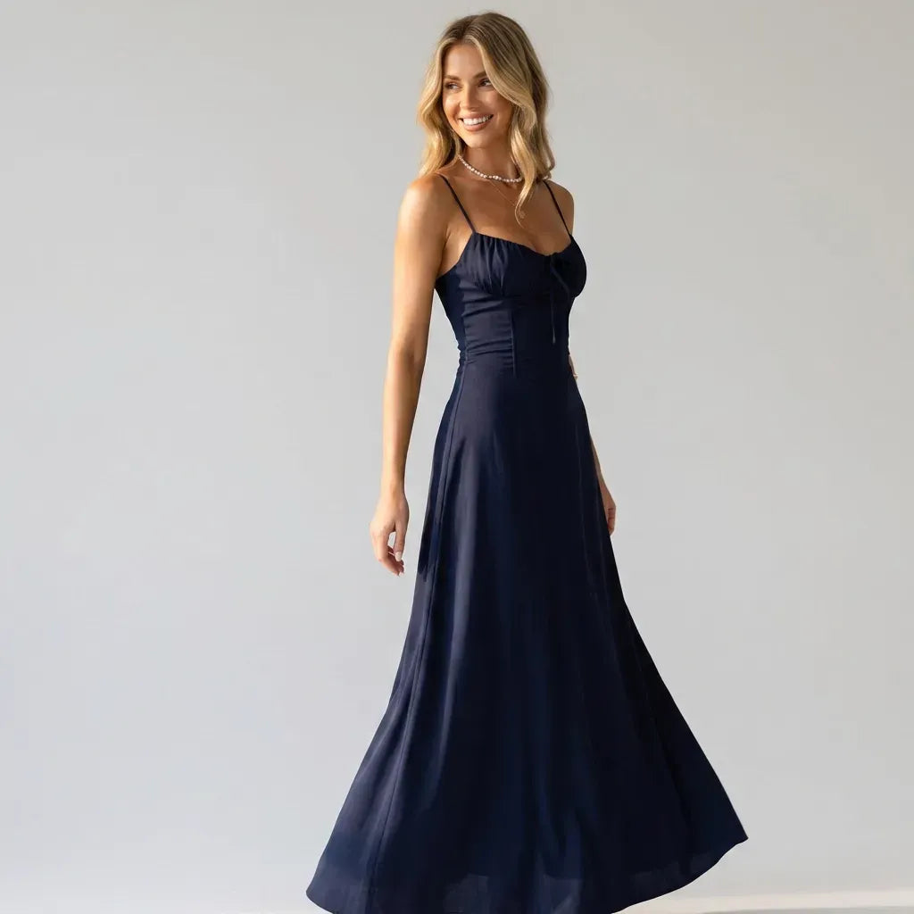Ruched A-Line Wedding Guest Dress Resort Style Dark Blue 6