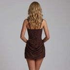 Ruched Corset Bodycon Mini Cocktail Dress Brown 2