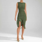 Ruched Bodycon Wedding Guest Dress with Slit Green 10