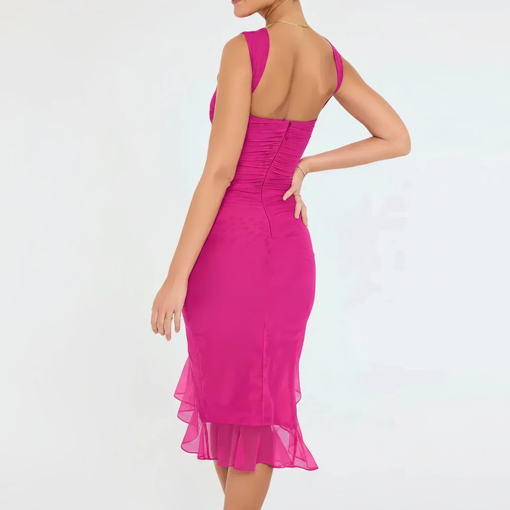 Ruched Bodycon Wedding Guest Dress with Slit Pink 11