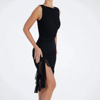 Ruched Bodycon Wedding Guest Dress with Slit Black 17