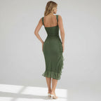 Ruched Bodycon Wedding Guest Dress with Slit Green 29