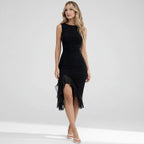 Ruched Bodycon Wedding Guest Dress with Slit Black 32