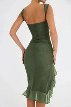Ruched Bodycon Wedding Guest Dress with Slit Green 6