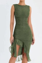 Ruched Bodycon Wedding Guest Dress with Slit Green 8