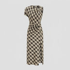 Ruched Gingham Dress Midi One Shoulder Khaki 4