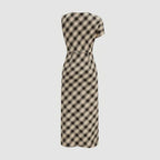 Ruched Gingham Dress Midi One Shoulder Khaki 5