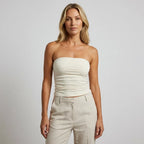 Ruched Strapless Bandeau Top Beige 2