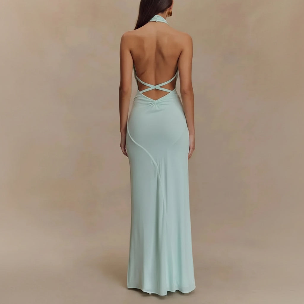 Ruched Wedding Guest Dress with Halter Neck Mint 6