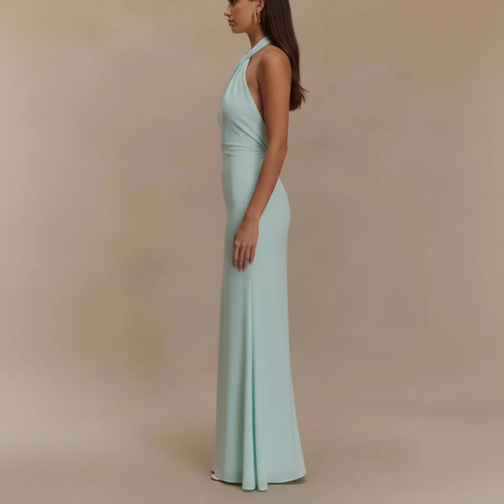 Ruched Wedding Guest Dress with Halter Neck Mint 7
