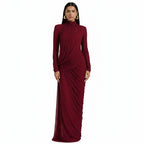 Ruched Wedding Guest Dress with Sleeves Formal Bordeaux 6