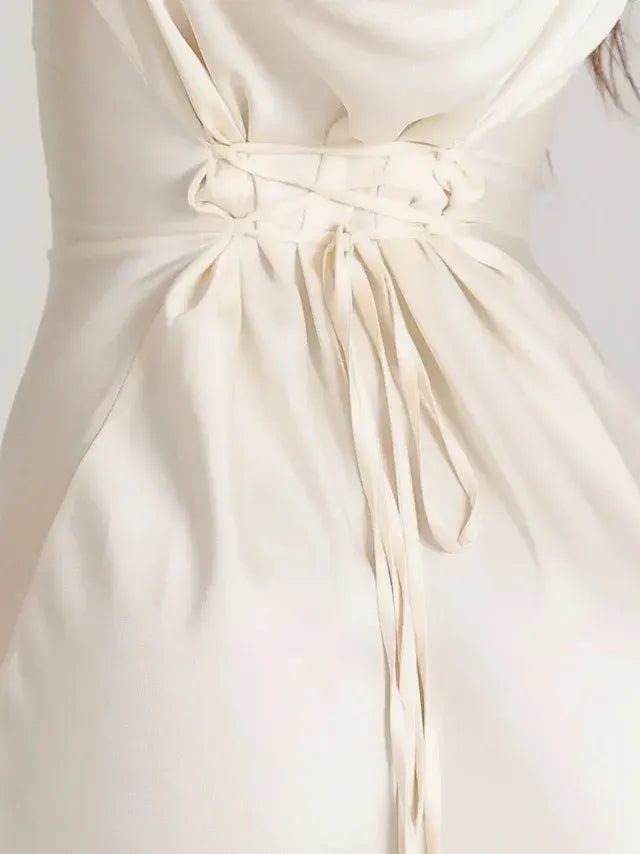 Satin Column Wedding Guest Dress with Sleeves White 5