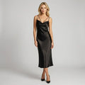 Satin Cowl Neck Slip Maxi Dress with Adjustable Straps Black 2