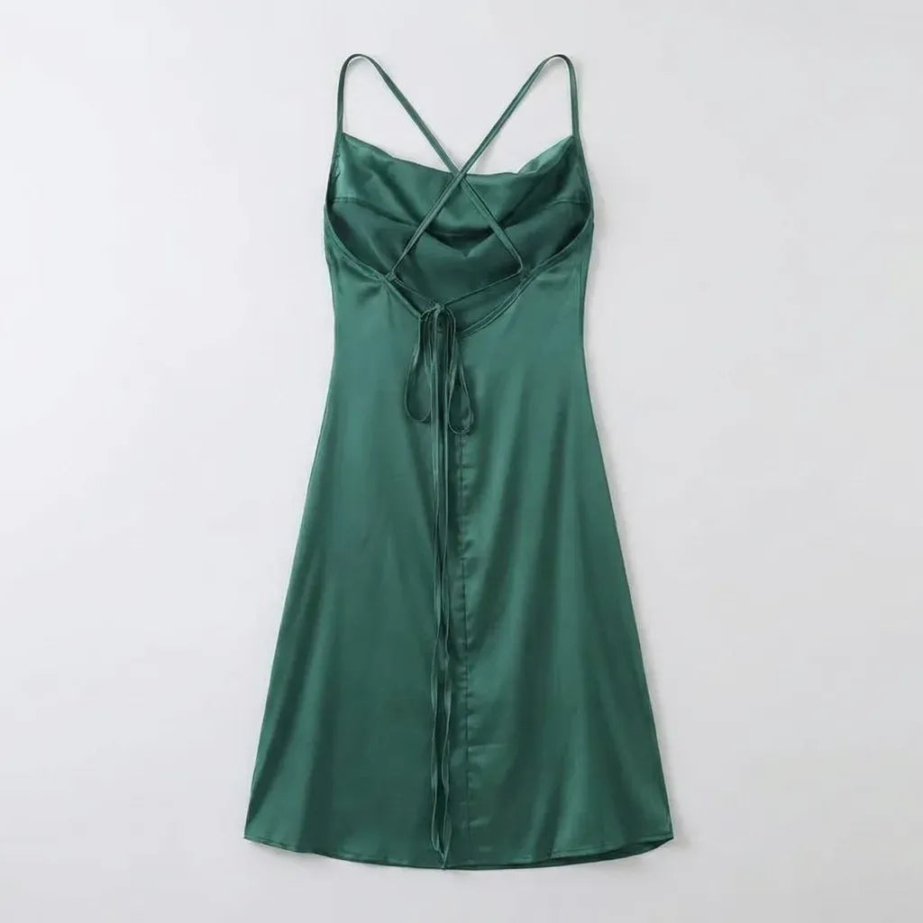 Satin Cowl Neck Slip Maxi Dress with Adjustable Straps Green 7