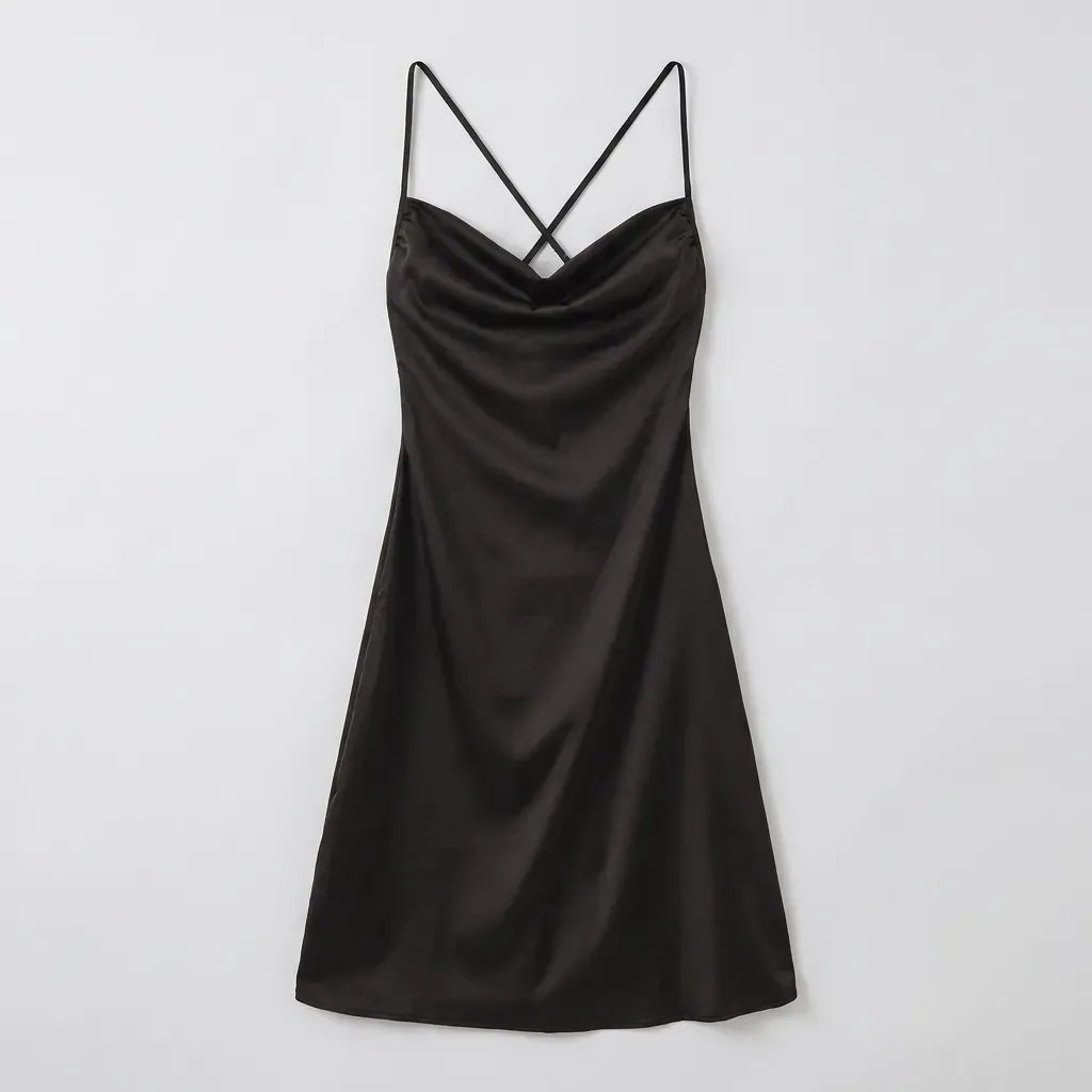 Satin Cowl Neck Slip Maxi Dress with Adjustable Straps Black 8